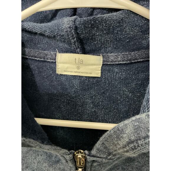Anthropologie T.La Miley Quarter-Zip Hooded Pullover Sweatshirt Blue Small - Picture 5 of 6